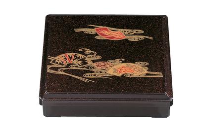 Wakaizumi Lacquerware ABS Square Bento Brown Pearl Fan Pattern Vermilion and D.X 8-inch Box, (with T-shaped Divider, Black) 1-399-2 1-399-7