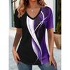 Plus Size, Cat Print Plus Size T-Shirt Short Sleeve V-Neck Women's Top