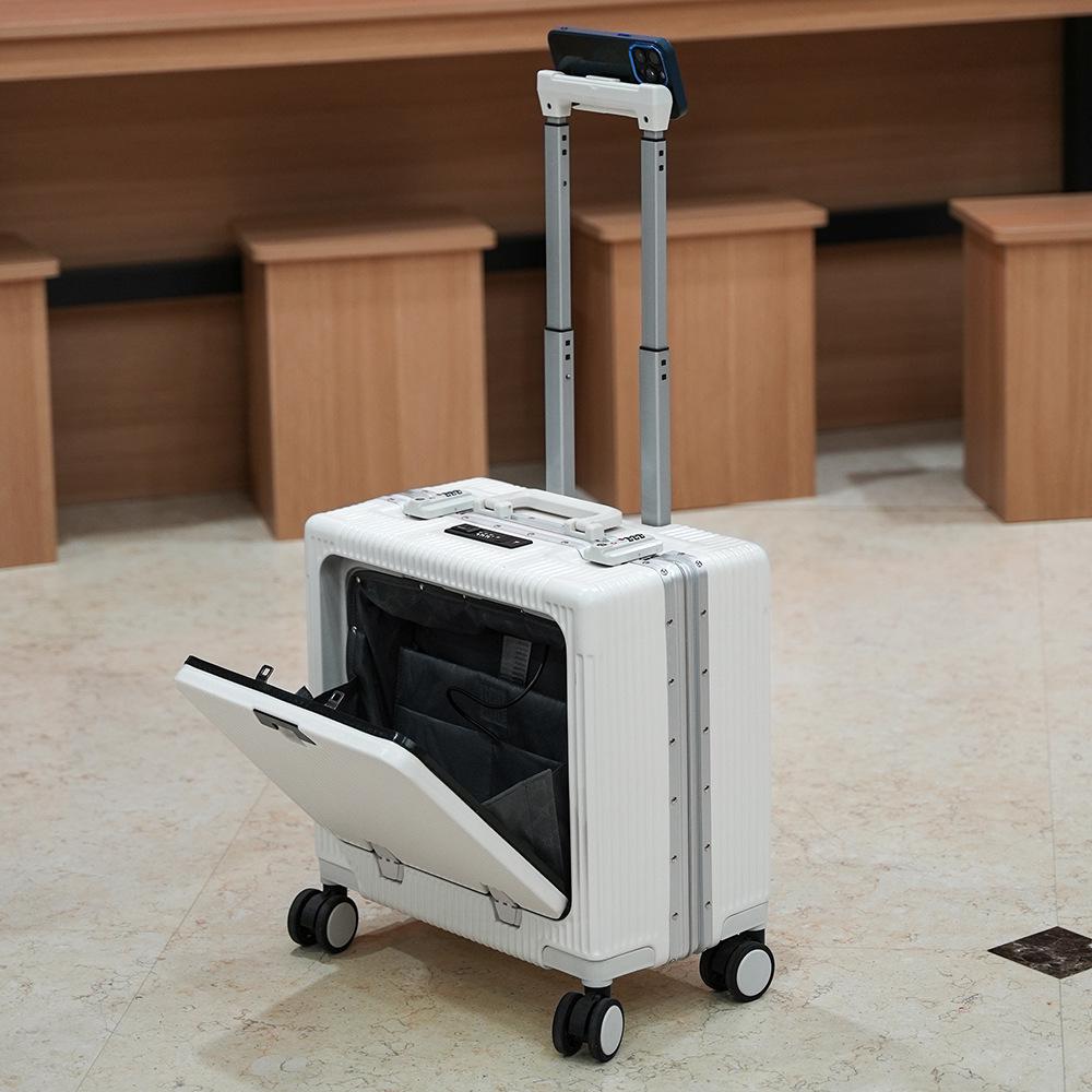 18-Inch Aluminum Carry-On Trolley Suitcase with Front Opening - Compact, Durable for Men, Women, and Students, Free Check-In