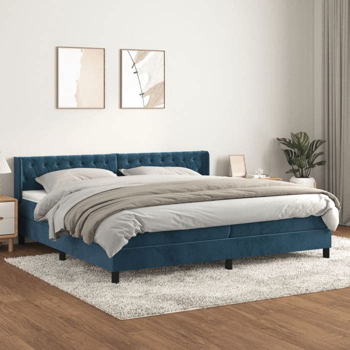 3131163 vidaXL Divan Bed and Mattress Dark Blue 200x200cm Velvet
