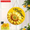 2D flach 20*20cm1St Willkommen Gelbes Helles Sonnenblumenmuster Türkunst Dekorative Plakette, Lebendiges Florales Zuhause Holzrundornament für Fenster&Garten