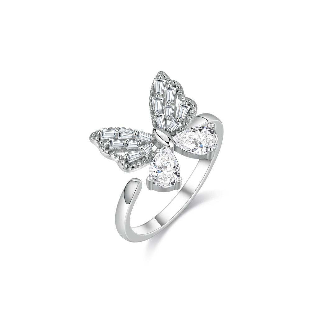 925 Sterling Silver Exquisite Butterfly Diamond Ring – Elegant and Adjustable for Women
