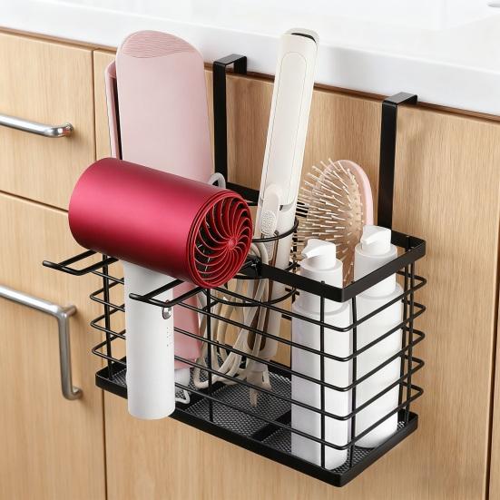 Hair Dryer Holder Organizer Adjustable Height 3-in-1 Wall Mounted Cabinet Door Storage for Hair Dryer Flat Irons Curling Wands