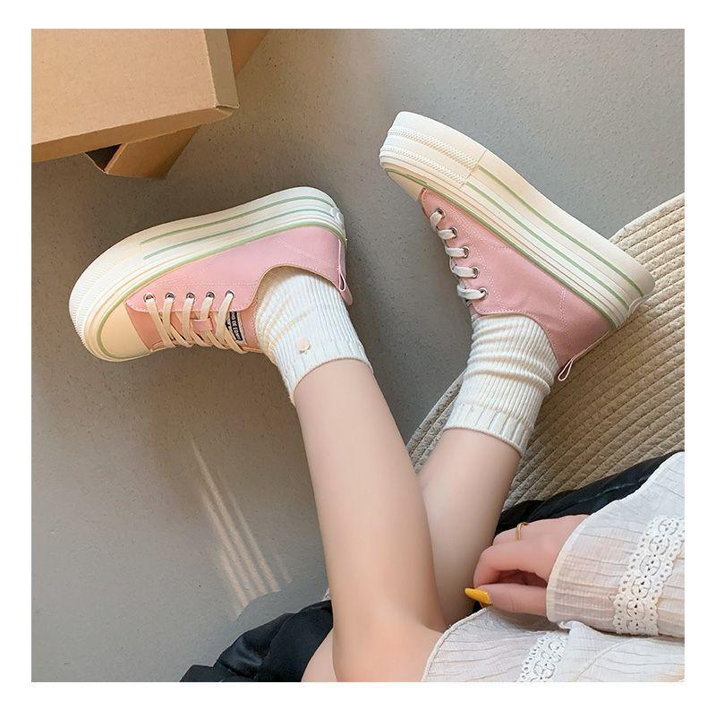 Platform Canvas Shoes Women's 2025 Spring New Versatile Casual Sports Board Shoes Small Height Increase Super Fire White Shoes