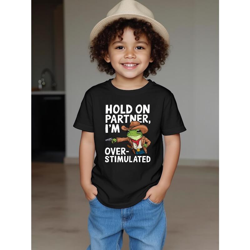 

European Size Boys Round Neck Short Sleeved T Shirt with Creative English Print 98cm чёрный