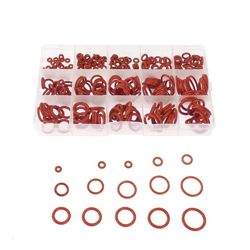 225pcs O Rings Rubber Red Silicone O Ring Seal Sealing Silicon Rubber Oil Resistant Washer O-rings Assortment Kit Set Gasket Box
