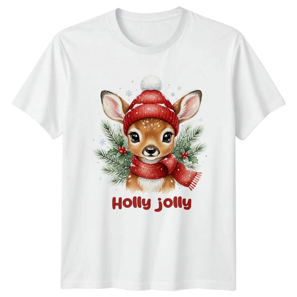Fawn Holly Jolly Christmas Holidays Unisexs TShirt Unisexs Tee Graphic Top S
