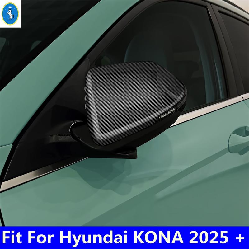 

Carbon Fiber Look Outer Side Door Rearview Mirror Decoration Cover Trims Styling Accessorie Fit For Hyundai KONA 2025 2026
