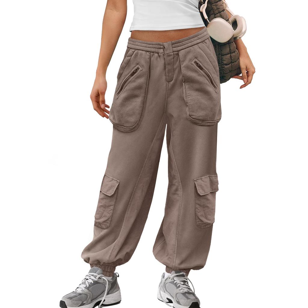 Womens Baggy Barrel Sweatpants High Waisted Cargo Joggers With Pockets Fall Casual Loose Fit Wide Leg Pants