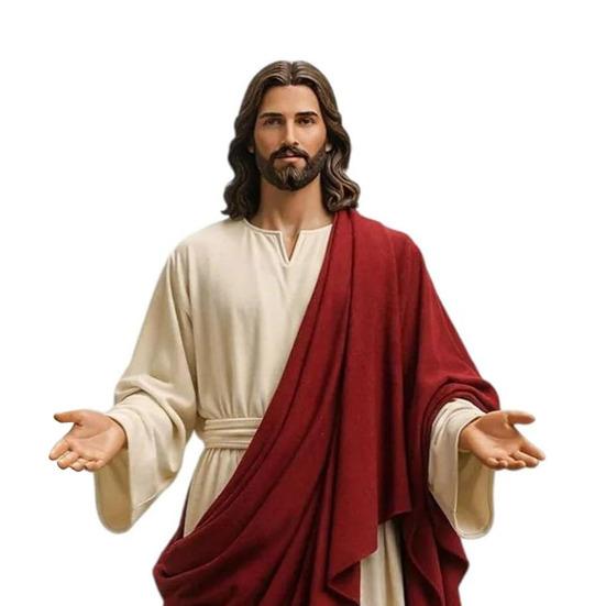 5palcová figurka Ježíše s otevřenými pažemi Ručně malovaná náboženská socha Ježíše Pryskyřičná křesťanská socha pro duchovní sbírku Domácí dekorace