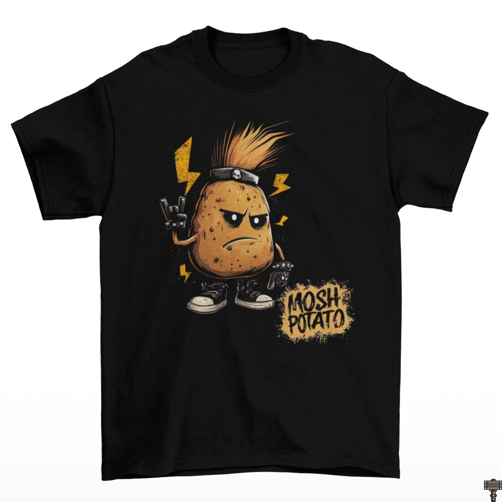 Mosh Potato Mashed Funny Adult Black T-Shirt Cotton Food Punk Rock Band Kid 2026