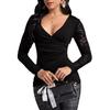 2024 Autumn/Winter Slim Fit Solid Color T-Shirt with Lace Sleeves for Women