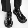 Men's British Style Black Leather Boots - Height Increasing Design, Durable & Stylish for Autumn, Winter & Casual Outfits