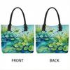  Watercolor Pond Lotus Print Tote Bag Casual Large Capacity Shoulder Handbag for Daily Use