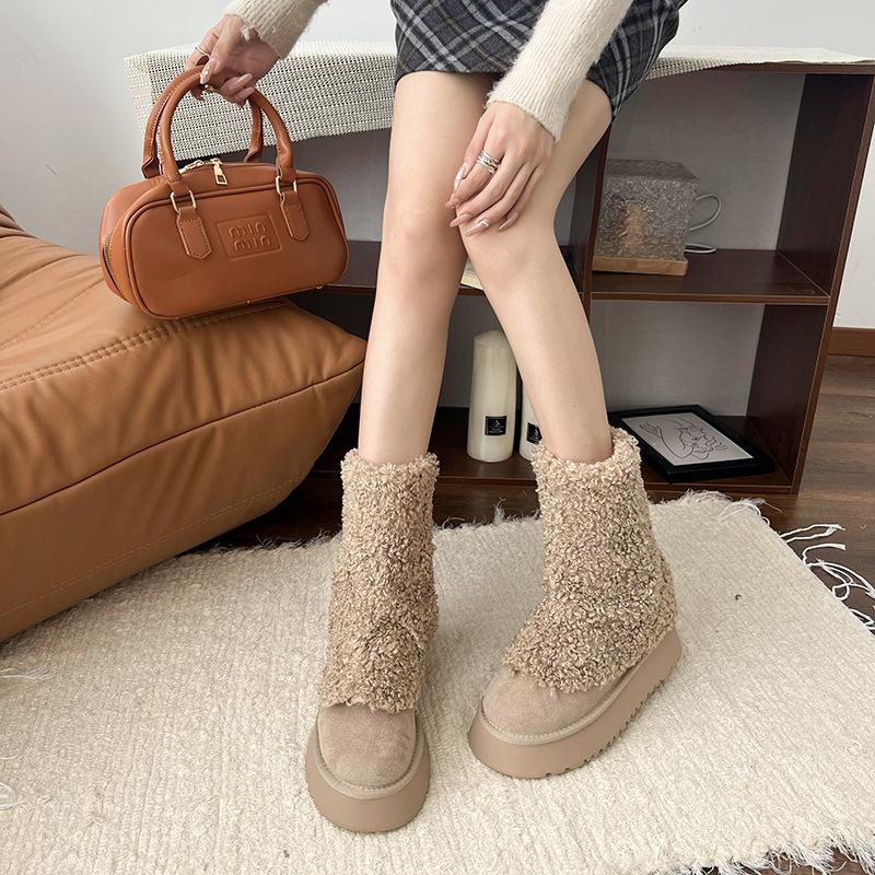 Cizme de zăpadă cu talpă groasă pentru femei, noi de toamnă și iarnă, cizme de pantalon îngroșate cu blană mică, cizme de bumbac cu talpă moale
