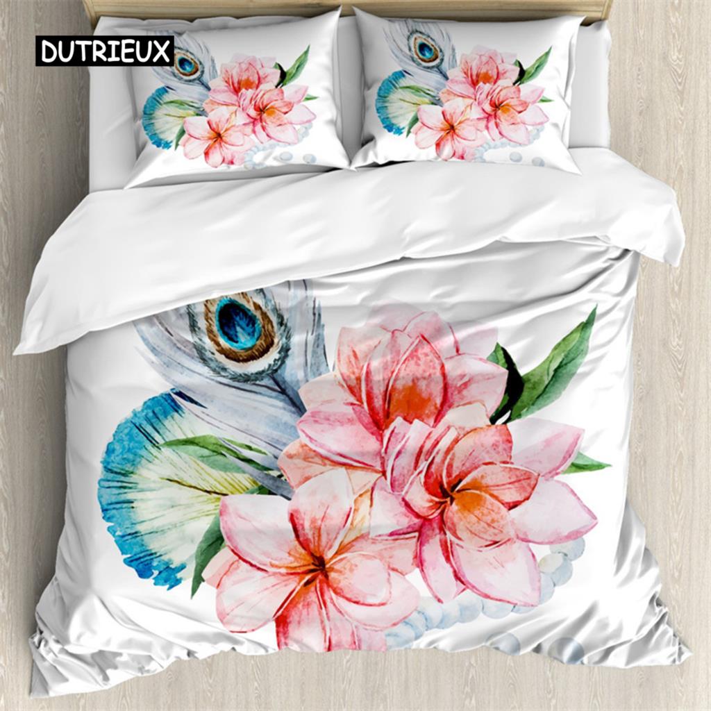 Peacock Feather Duvet Cover Feather Theme Bedding Set Microfiber Floral Quilt Cover Twin King For Teen Boys Girls Bedroom Decor