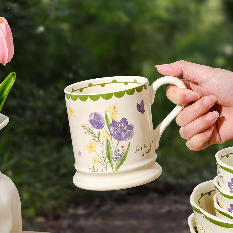 Retro Ceramic Mug High Looking Tulip Couple Water Cup Home Ceramic Cup Office Coffee Cup Gift
