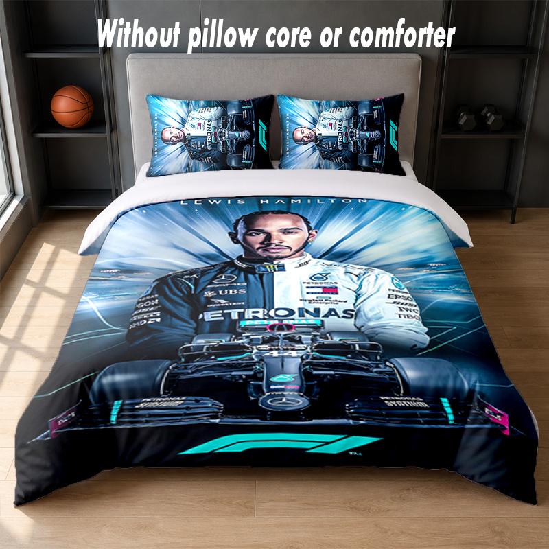 Set Biancheria da Letto Lewis Hamilton Design 1 Copripiumino + 2 Federe Morbido Traspirante Biancheria da Letto per la Casa