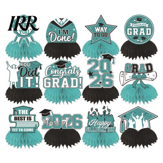 Waterproof Graduation Decorations 12Pcs 2026 Honeycomb Decor 3D Centerpieces for Commencement Party Red & Stars And Badges Black Theme