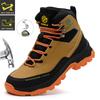 Small Size Leather Waterproof Men's Safety Work Boots With Steel Toe Shoes Anti Impact & Anti-Puncture Outdoor Hiking Brown Boot