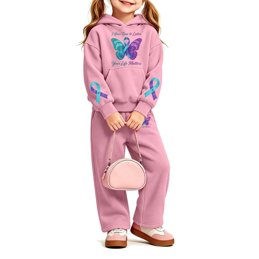 Girls' Fashion Print Hoodie and Sweatpants Set 2 Piece Casual Outfit for Everyday Wear