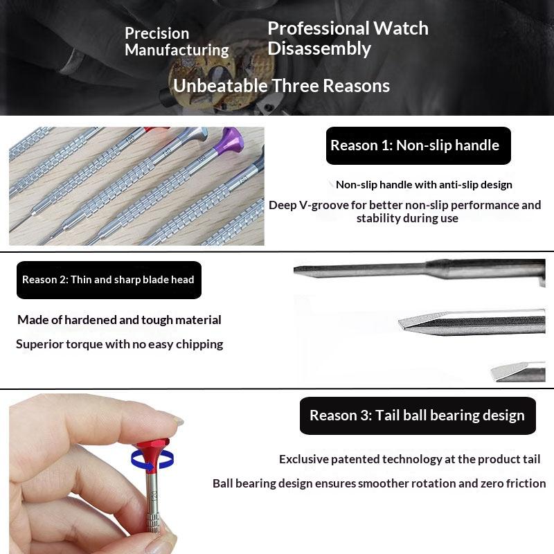 KWONG YUEN Watch Repair Screwdriver Flathead with Arc-shaped Non-marking & Anti-slip Ball Bearing Design
