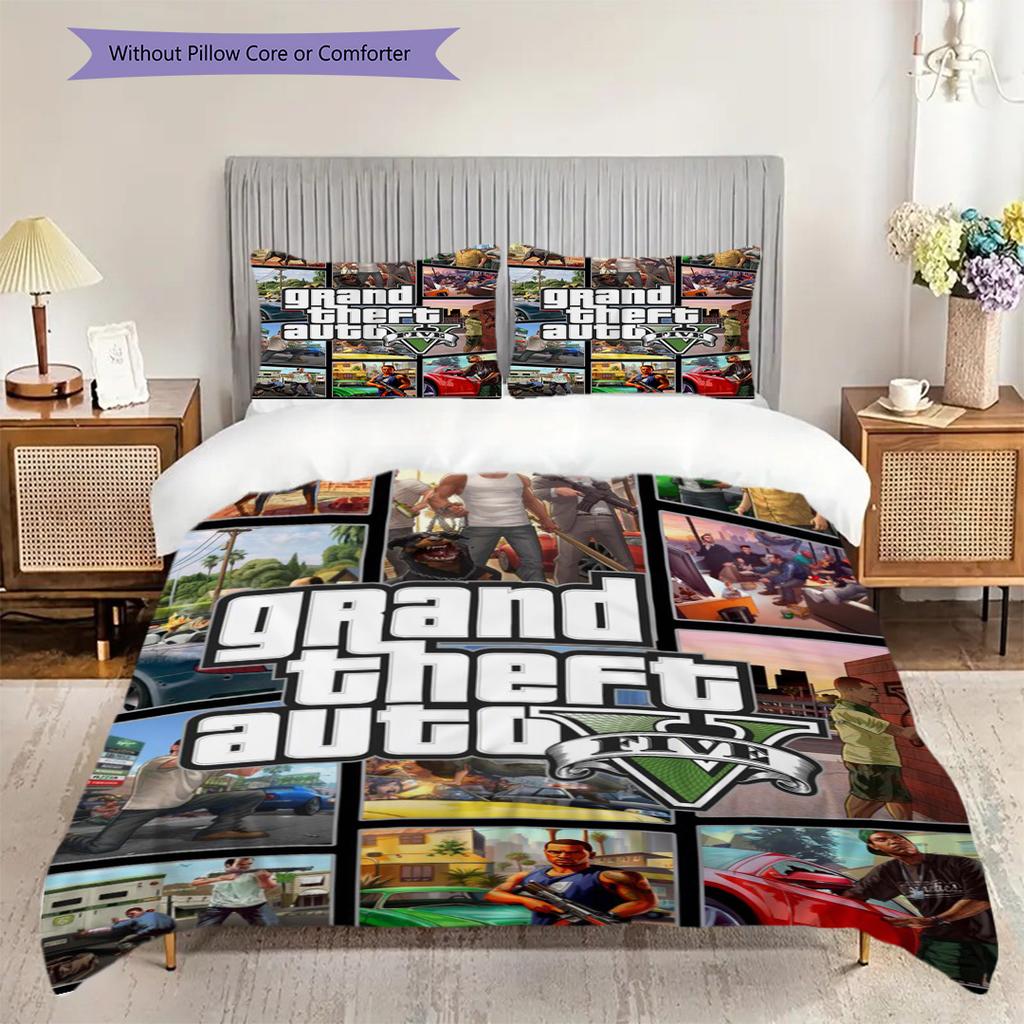 Urban Chaos Crime Bedding (1 * Duvet Cover + 2 * Pillowcase, Without Core) 2D Flat Bedding Set Duvet Cover and Pillowcase Soft and Comfortable