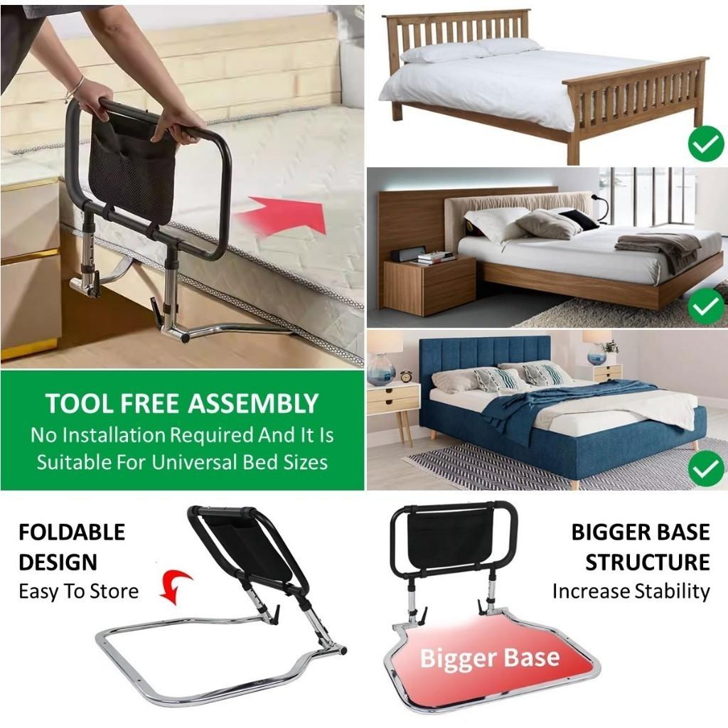 3-in-1 Foldable Bedside Grab Bar Elderly People Using Multipurpose Bedside Safety Handrail With Storage Pouch Bedside Handrail