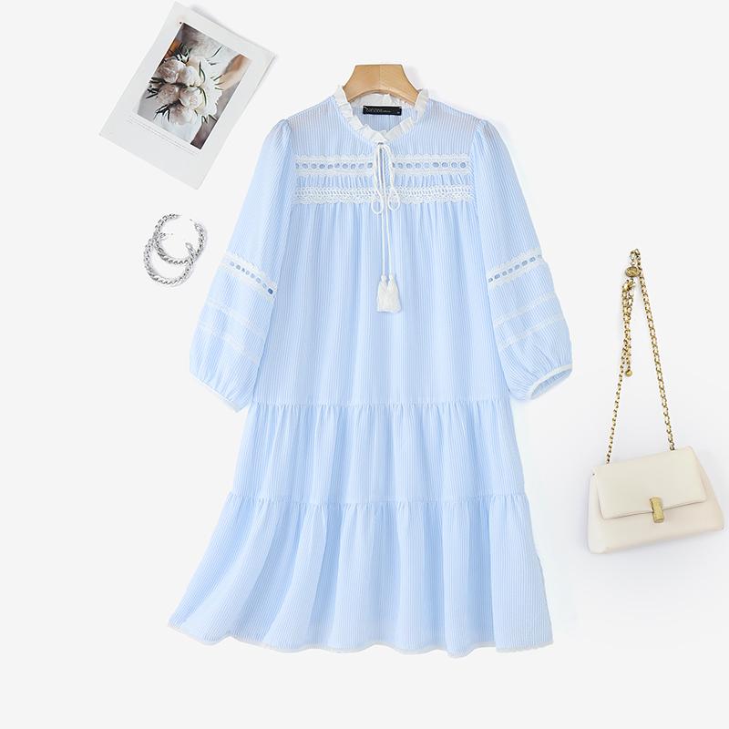 

ZANZEA Женское повседневное платье в полоску с круглым вырезом и свободными рукавами 3/4