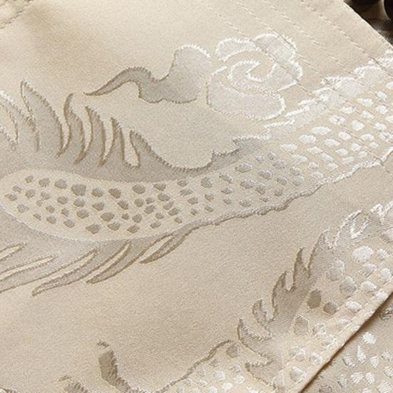 Men Top Chinese Style Stand Collar Single-breasted Solid Color Dragon Pattern Loose Pockets Long Sleeve Mid-aged Elderly Men Shirt