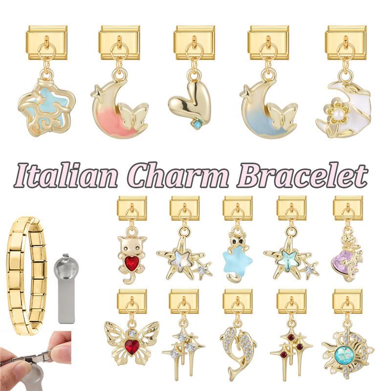 Zlatá Barva Motýlek Mašlička Jahoda Hvězda Přívěsek Korálky Vintage Italský Šarm Náramek Nerezová Ocel Diy Šperky Dárky