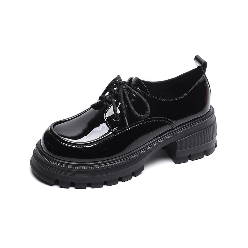 Thick-soled Small Leather Shoes Women's College Style Small Man Height Increase Lace-up Single Shoes Women