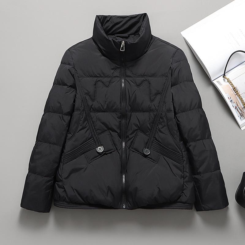 Down jacket women's short stand-up collar slim small fashionable foreign white duck down warm thickened coat