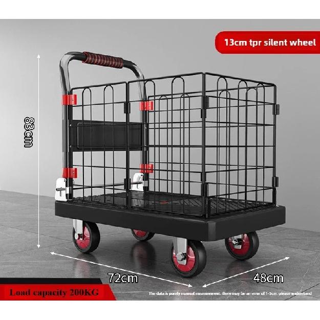 Fence flatbed cart folding silent trolley household pull trolley handling four-wheeled small trailer small pull truck load-bearing 200kg