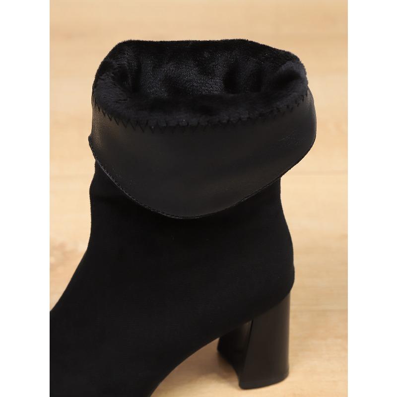 Vintage Pointed Toe High Heel Fashion Boots 2025 Winter New Plus-size Fleece Mid-top Boots for Women