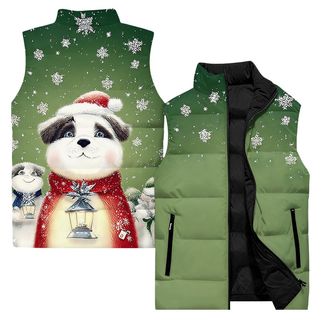Men's Casual And Fashionable Sleeveless Vest, Solid-color Printed Cotton Jacket