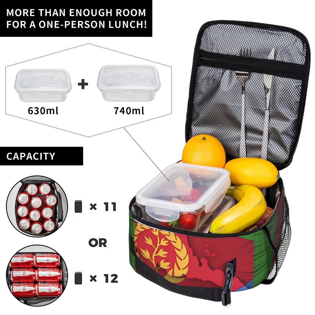 Eritrea Flag Lunch Bag Fun Lunch Box Office Portable Insulated Thermal Lunch Bags For Women Waterproof Custom Cooler Bag