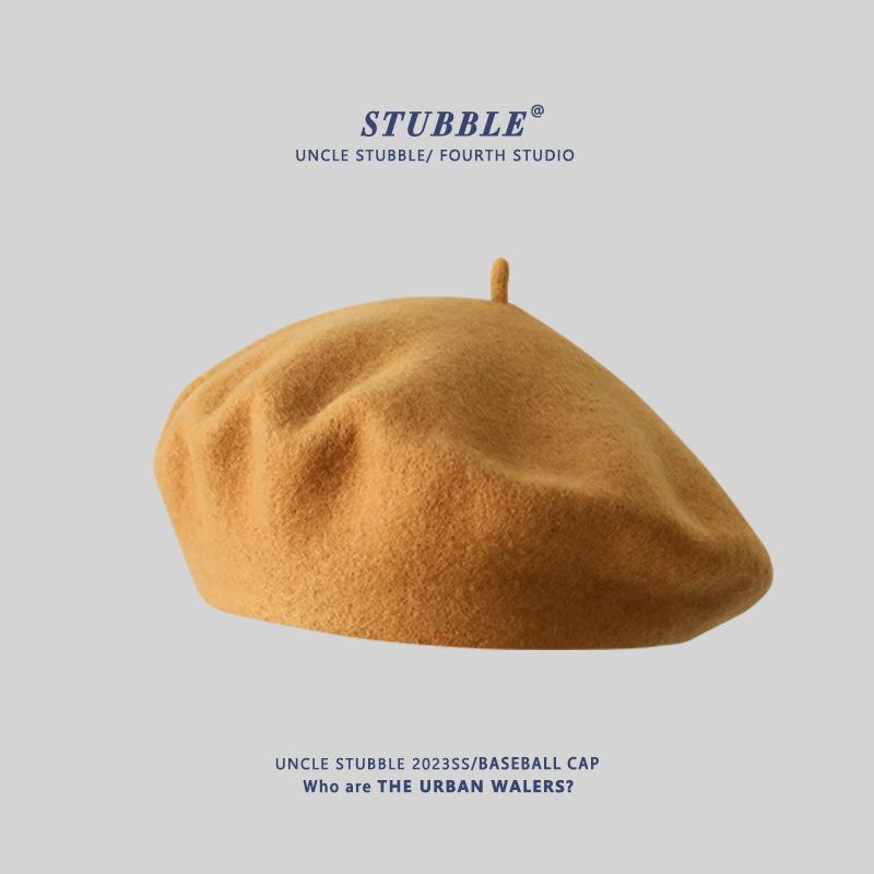 Autumn and Winter Wool Berets for Girls Artistic and Retro Versatile Painter Hats Solid Color Flower Bud Hats