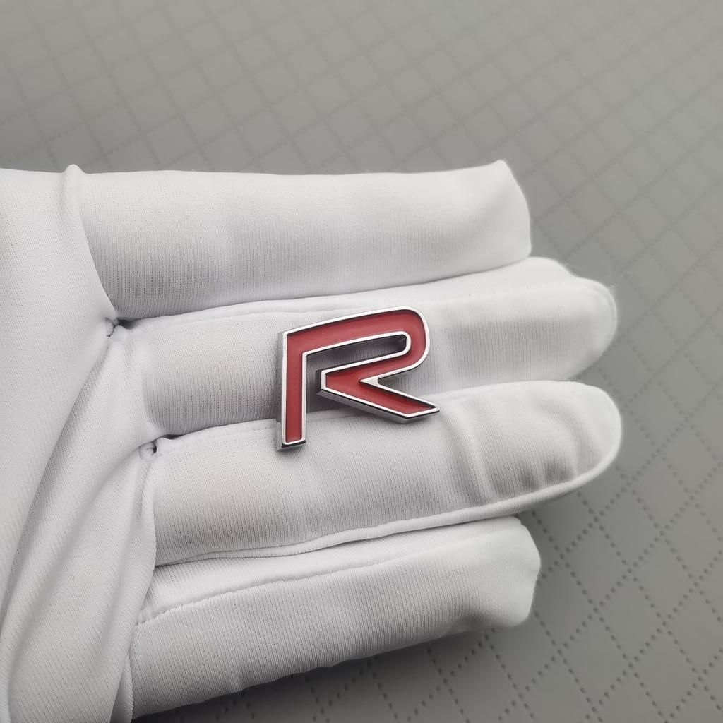 1Pc 3D Metal R Logo Car Dashboard Center Console Panel Decoration Badge, Car Steering Wheel Emblem Decal, Car Rear Trunk/Car Body Badge Sticker