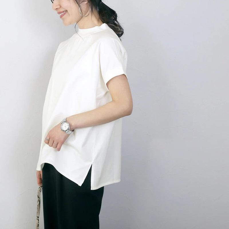 Summer Cotton Short-sleeved Women's T-shirt, French Jumper Women's Side Split Top Women's