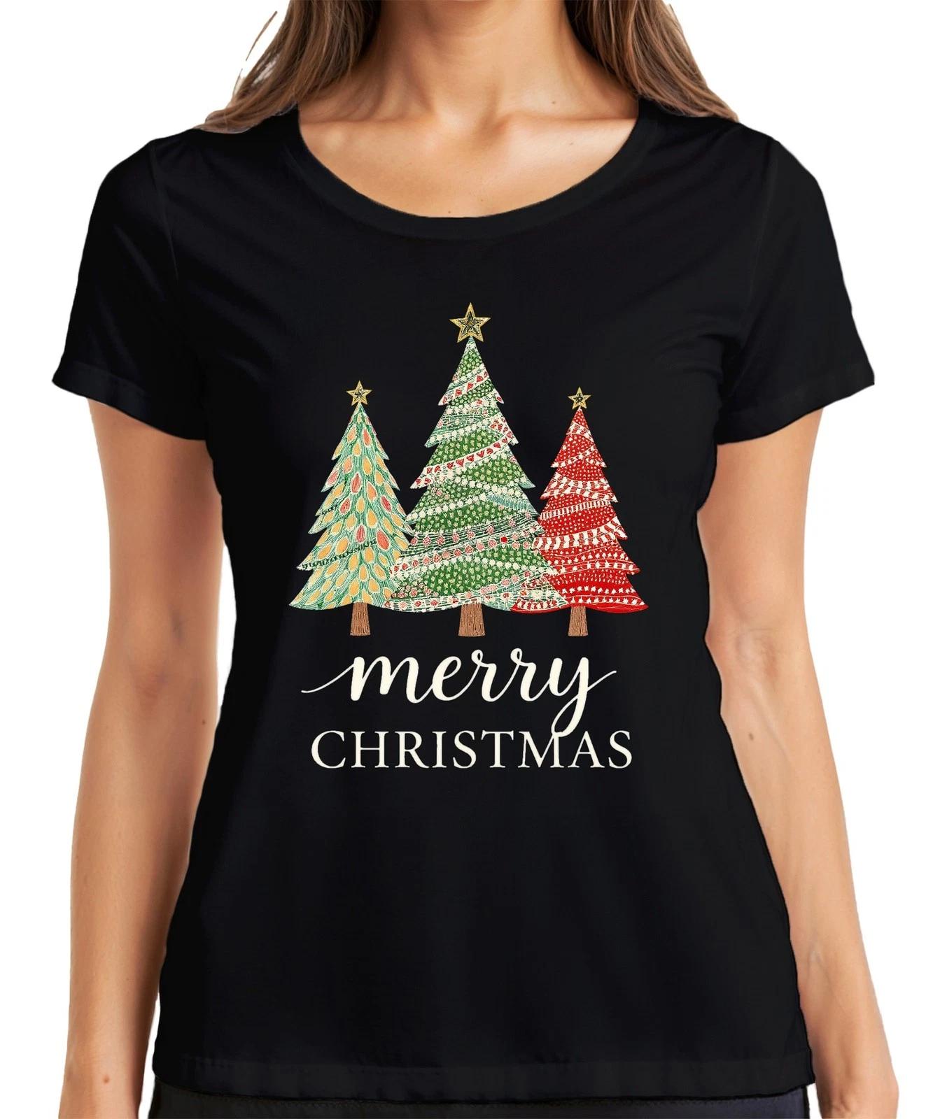Merry Christmas Weihnachtsbäume Tannenbaum Trio Festlich Vintage Damen T-Shirt XXXL