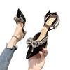 European Beautiful Women's Sandals Summer New Pointed Head Bow Fashion Sandals Bag Head Rhinestone Thin Heel Size 4142 Sandals Women