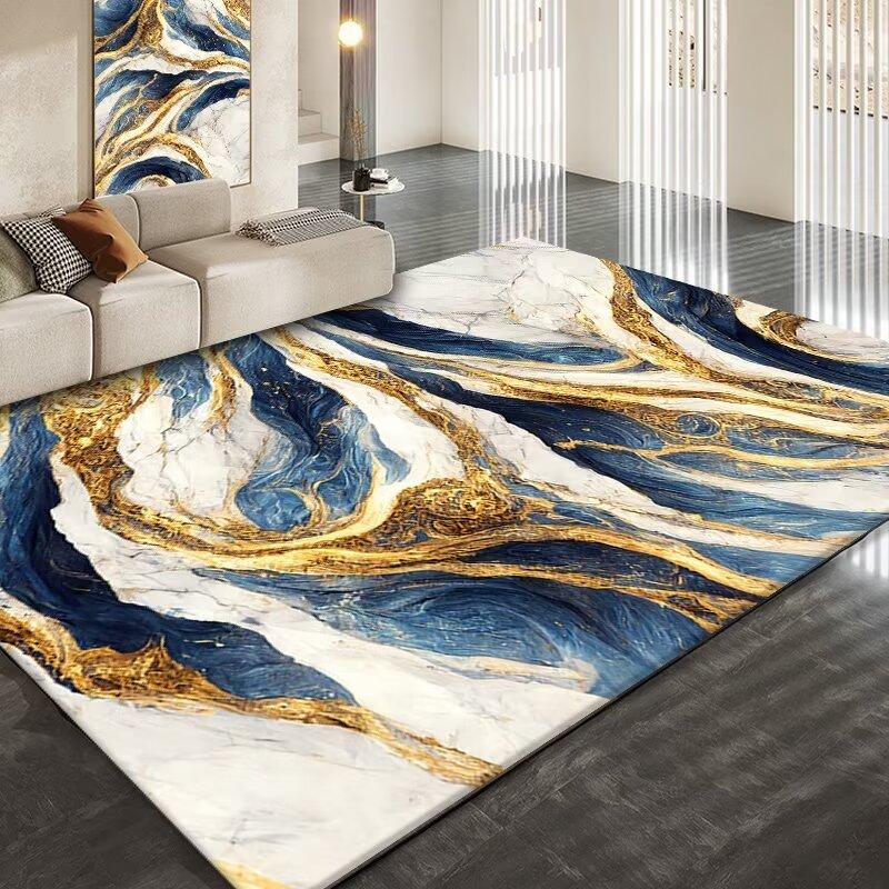 Golden Abstract Marble Stripes Carpets for Living Room Luxury Bedroom Decoration Large Area Rugs Sofa Side Soft Lounge Floor Mat
