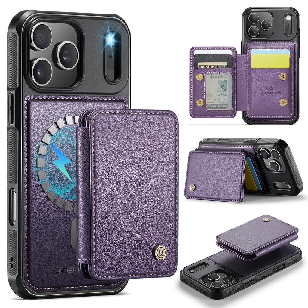 For iPhone 17 Pro Max Case JEEHOOD J05 Leather Mobile Cover with Detachable Magnetic Card Bag
