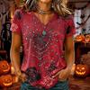 T-shirt d'Halloween pour femme à col en V et manches courtes, Haut décontracté élégant et confortable