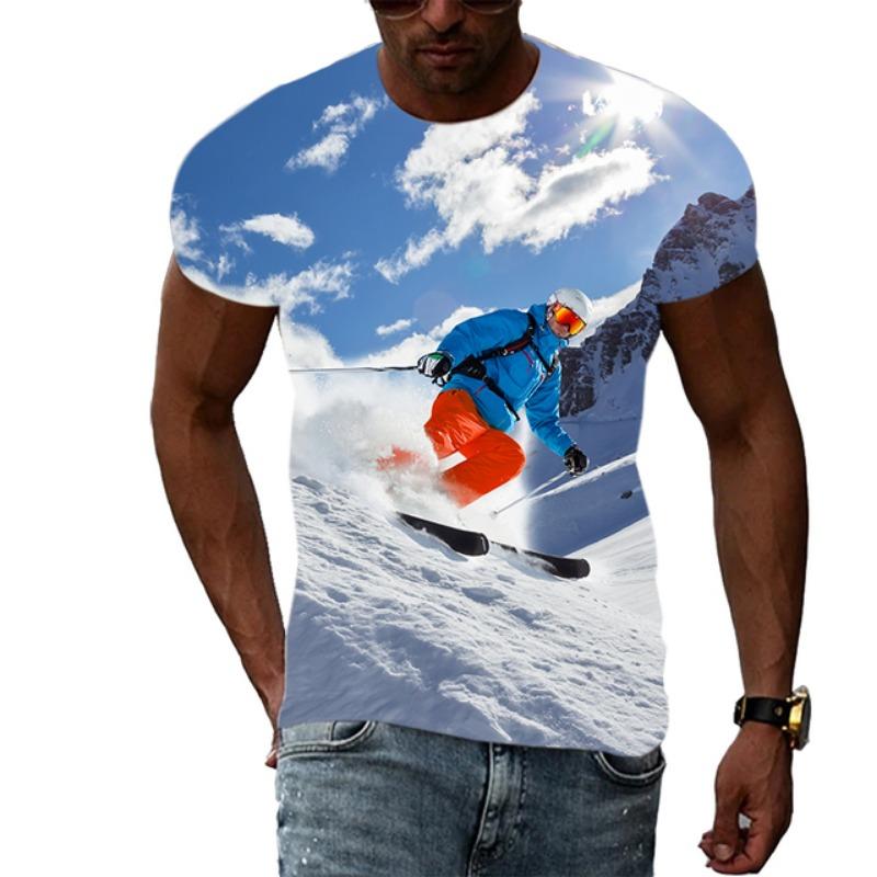 Sommermode Skateboard Sportswettbewerb Ski Herren T-Shirts Lässiger Druck Hip Hop Harajuku Persönlichkeit Rundhals Kurzarm Top