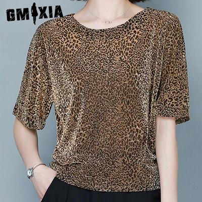 Moda Donna Casual Stampa Leopardo Manica Corta Scollo a O Bluse & Camicie
