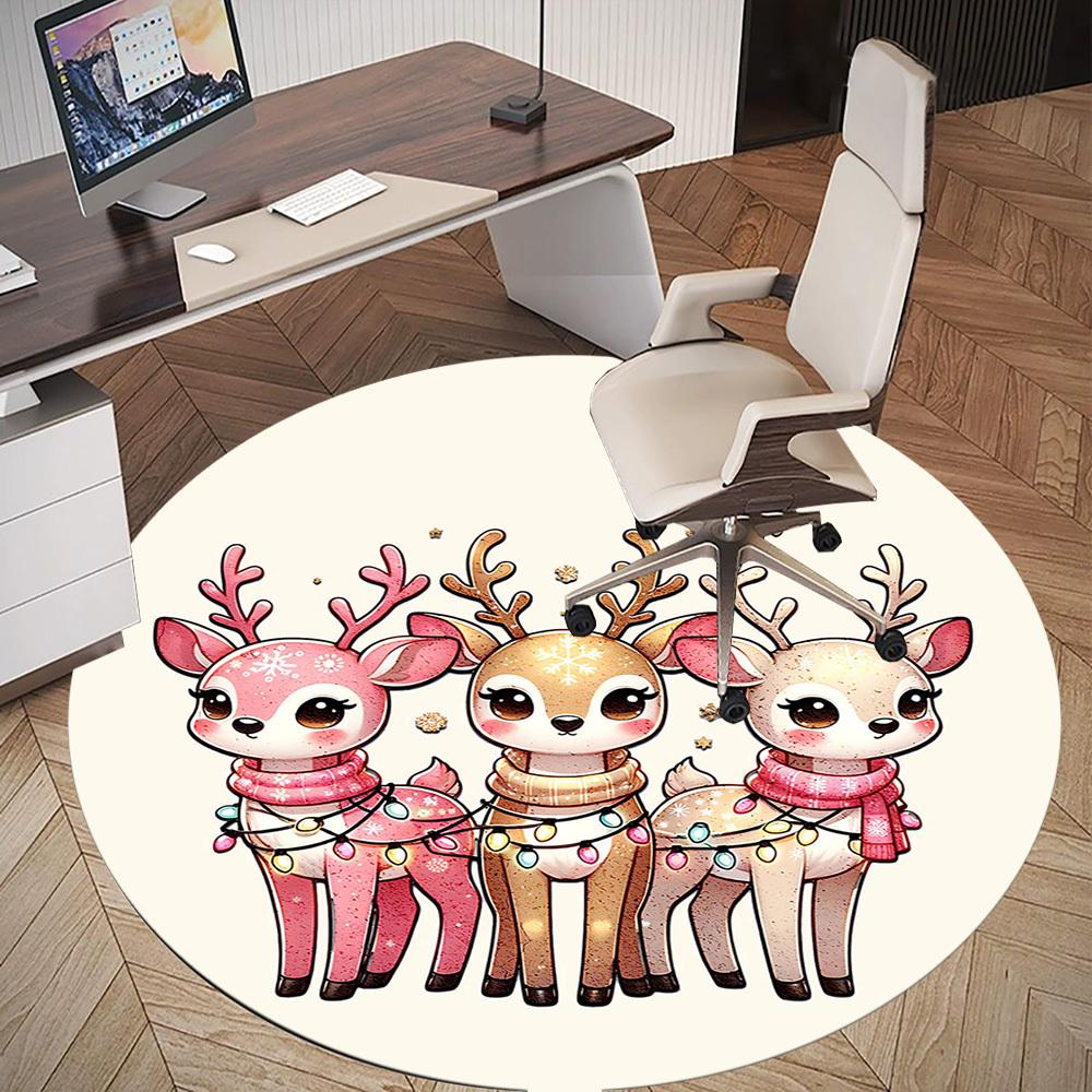 1pc Christmas, deer Round Chair mat Area Rug - Non-Slip, Floor Mat for Office, Bedroom, and Indoor Decor -1002017