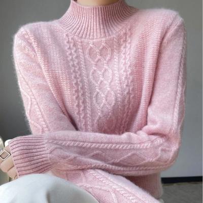 Herbst und Winter Damen Pullover Warmer Kaschmirpullover Locker Große Größe Oberteil Halber Rollkragen Gestricktes Unterhemd