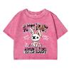 Sweet Heart Rabbit Cartoon Printing Female Washed Short T-Shirt Summer Cool T Shirts Distress Midriff-Baring Clothes